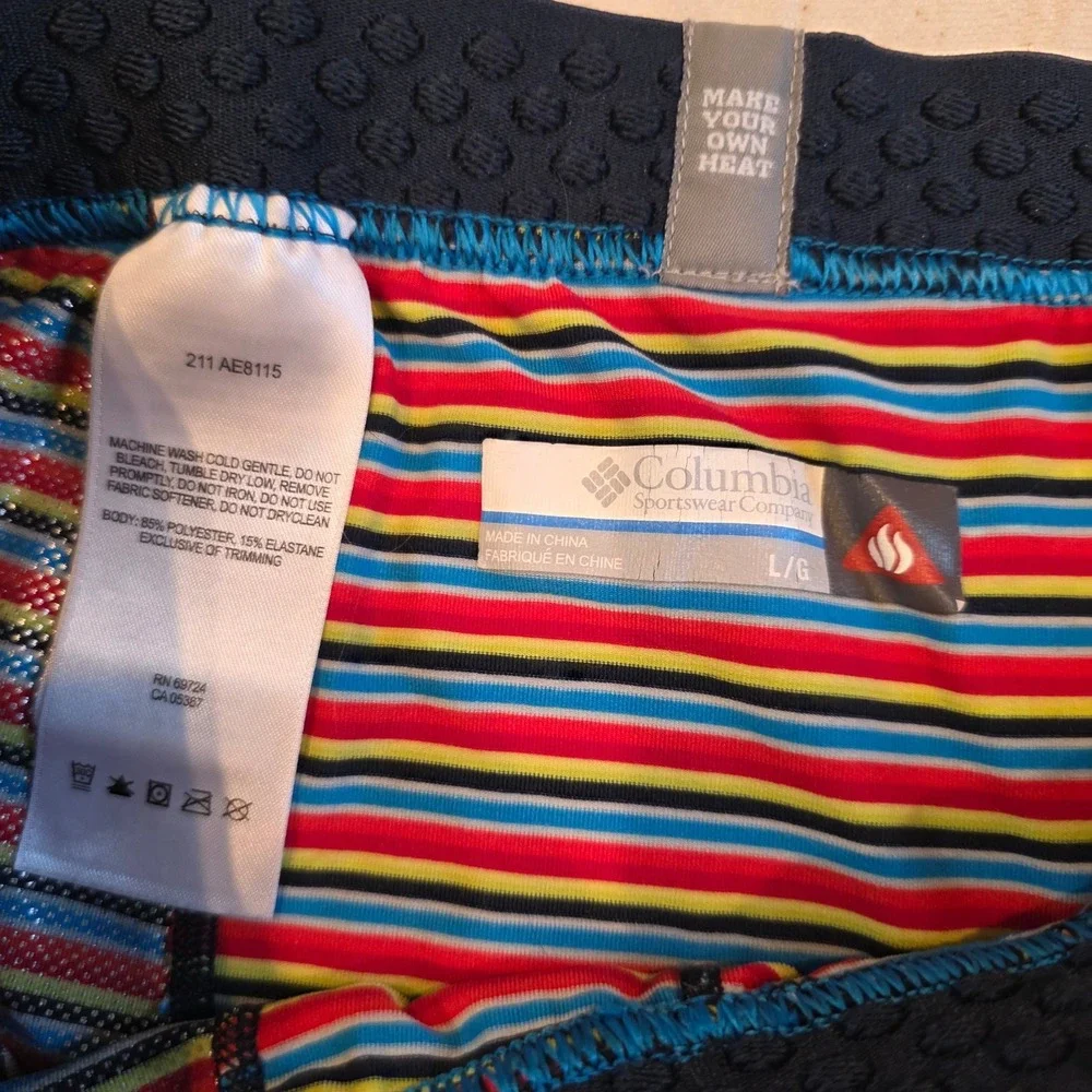 Columbia Omni-Heat Mens Large Striped Thermal Base Layer Leggings AE8115 Multi